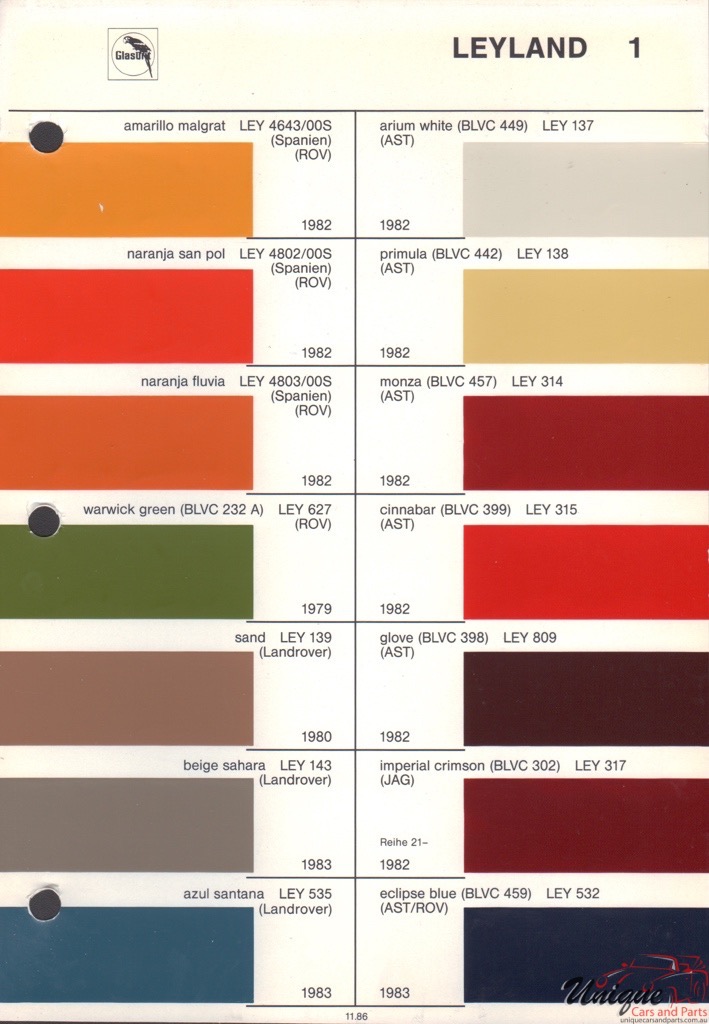 1979 Leyland Paint Charts Glasurit